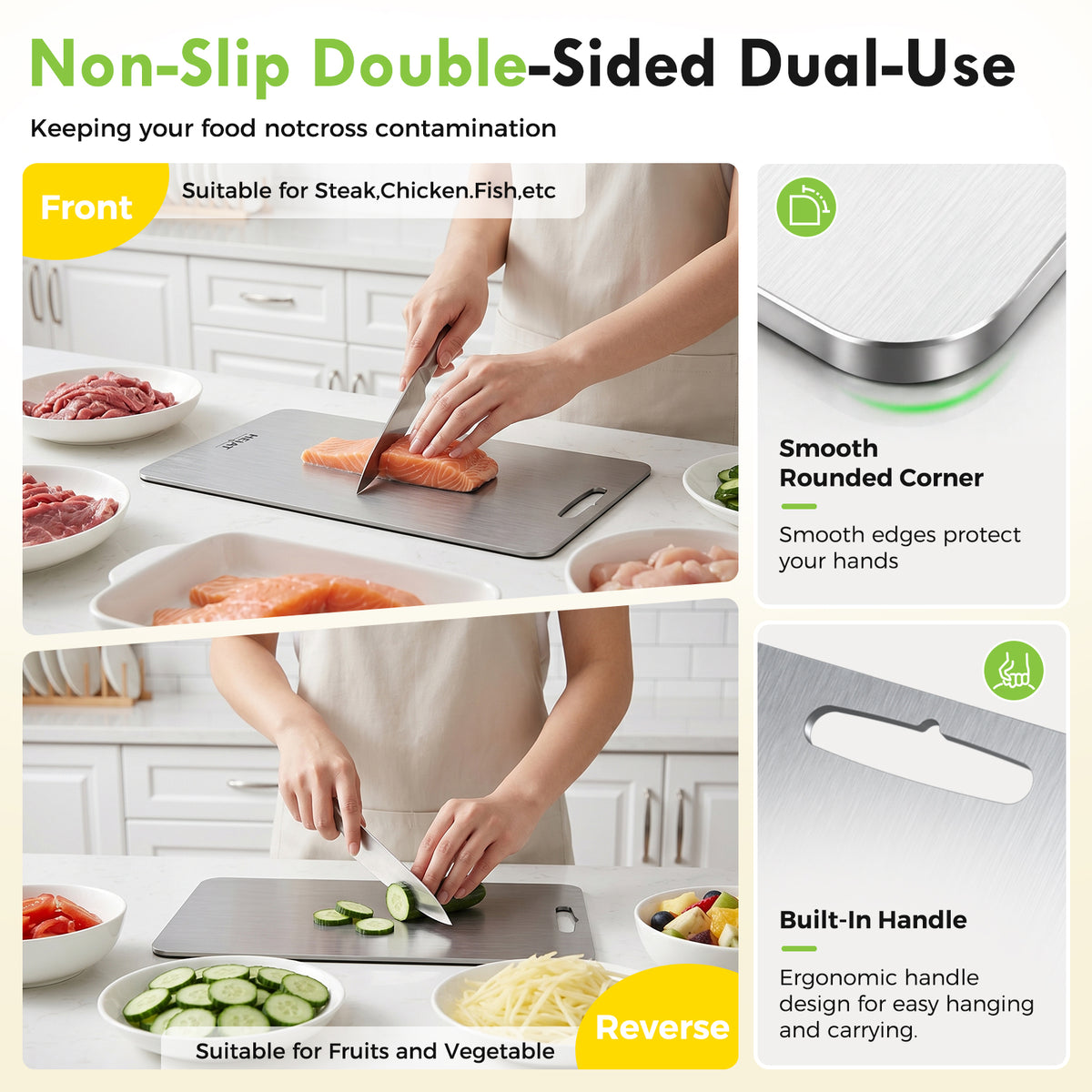 100% Titanium Cutting Board Set of 3, Double-Sided Kitchen Boards