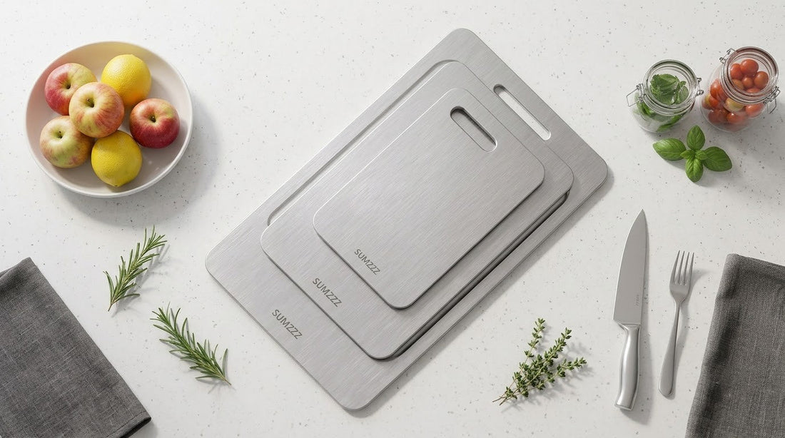 Different cutting board sizes displayed on a kitchen counter to help choose the right fit