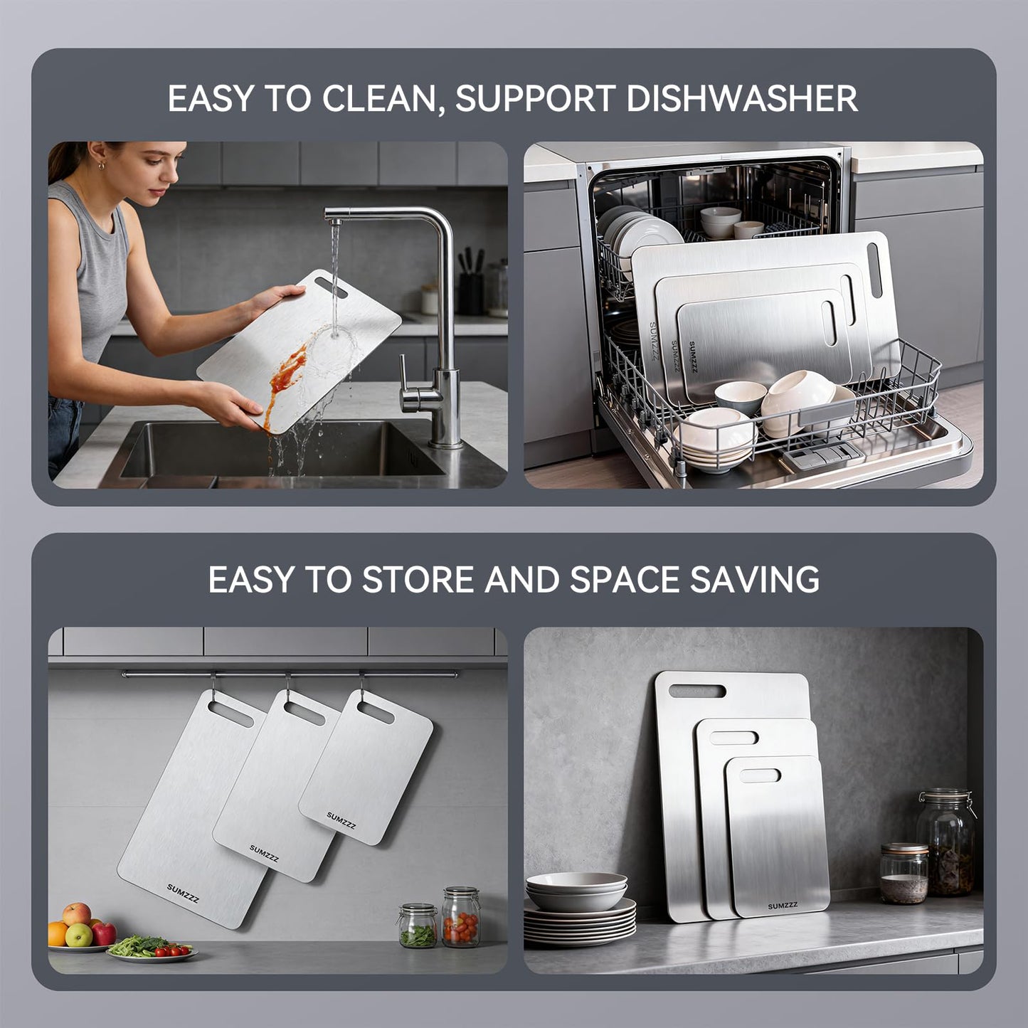 Titanium Cutting Board Set of 3 - Easy to clean, dishwasher safe, most flexible size
