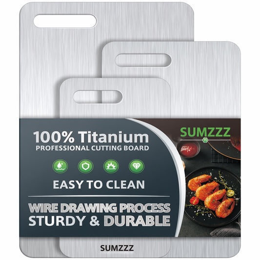 Sumzzz 100% Titanium Professional Cutting Board Set of 3 - Wire drawing process, easy to clean, sturdy and durable
