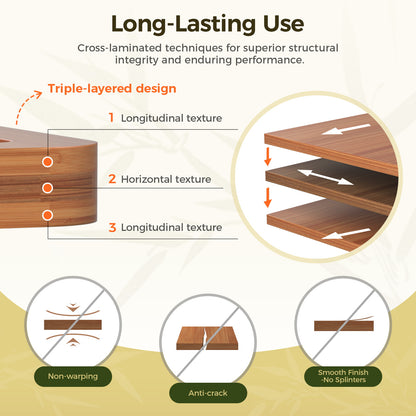 Bamboo Cutting Board Set of 3 - long lasting use, durable carbonized bamboo construction
