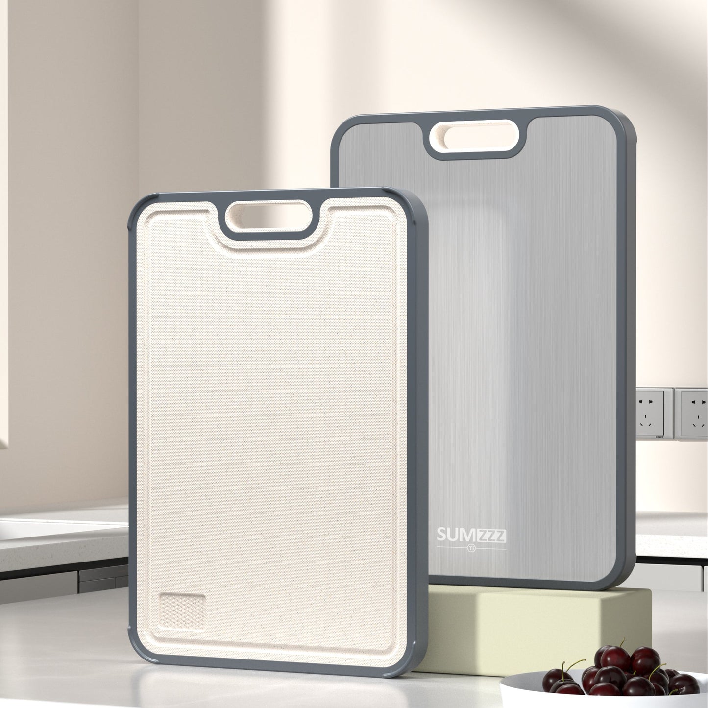 Sumzzz Titanium/PP 2-in-1 Cutting Board - Set of 1 (15.55" x 10.79"), Silver
