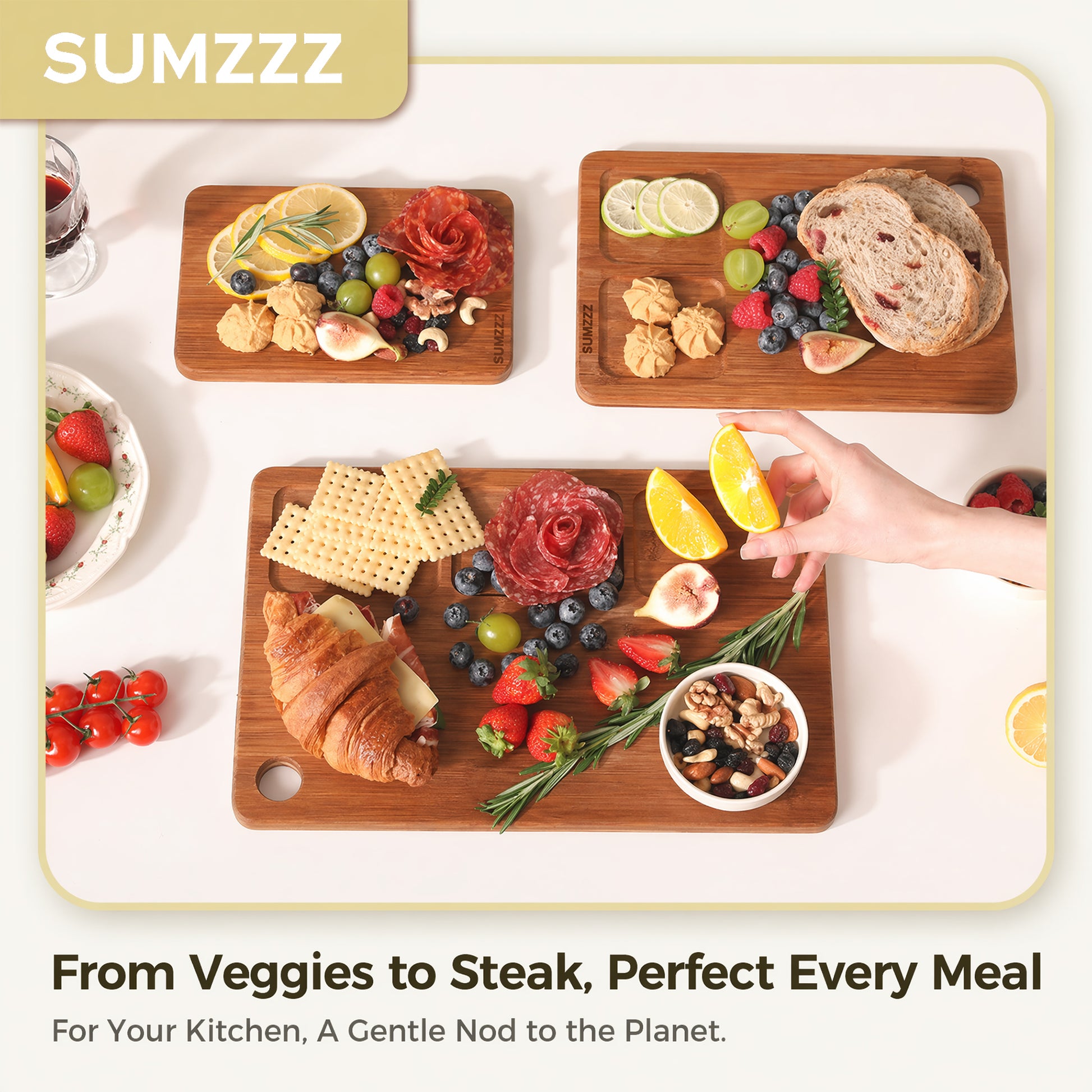 Sumzzz Bamboo Cutting Board - from veggies to steak, perfect for every meal
