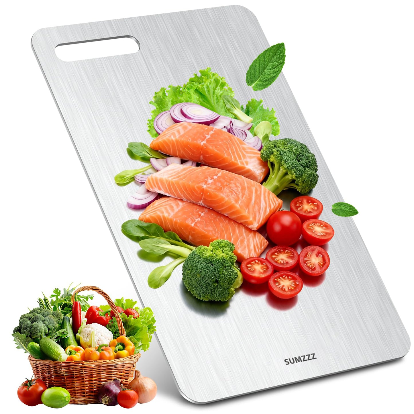 Titanium Cutting Board Set of 3 - Fresh salmon and vegetables on cutting board
