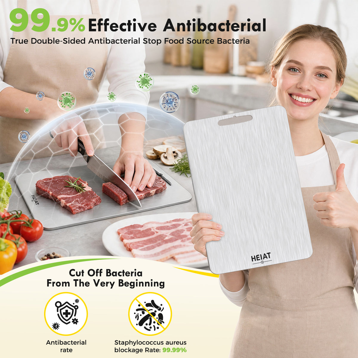 100% Titanium Cutting Board Set of 3, Double-Sided Kitchen Boards