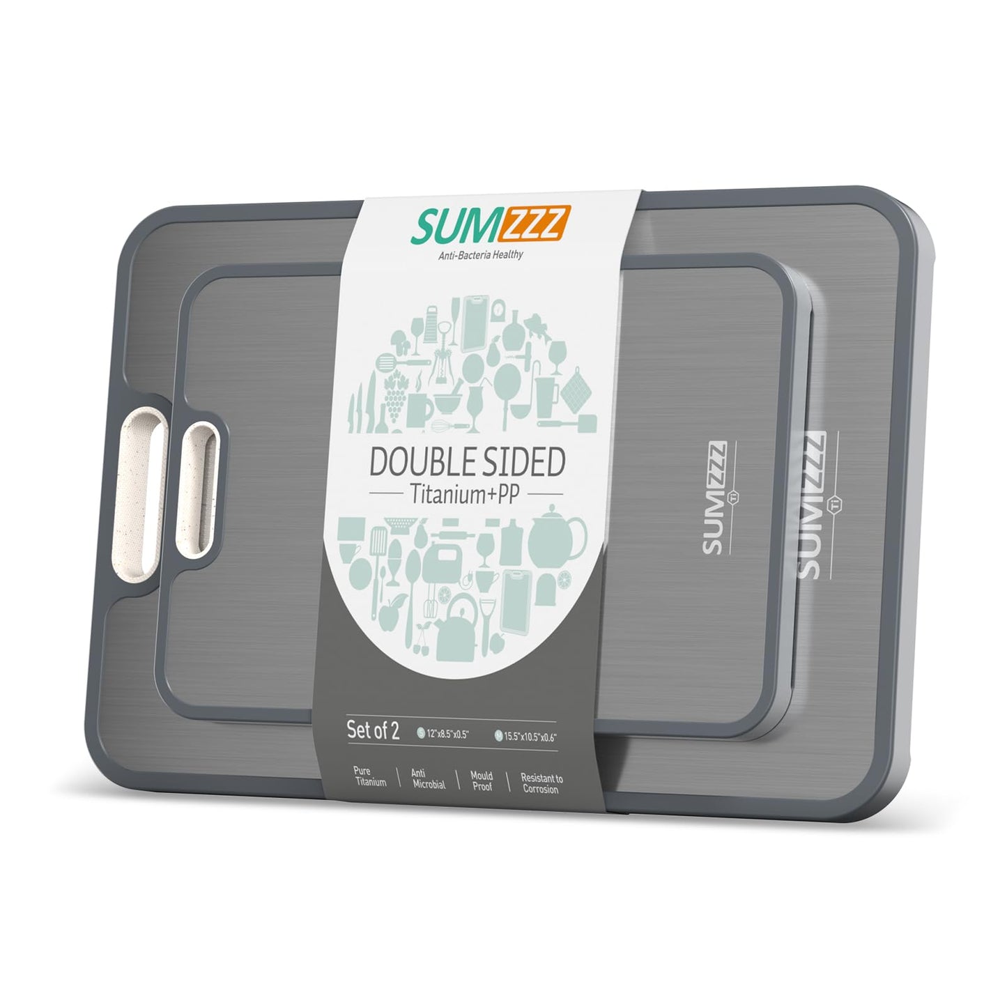 Titanium Cutting Board for Kitchen, Cutting Board Double Sided Food Grade, Pure Titanium/PP, Easy to Clean Large Size 15”×10.3”