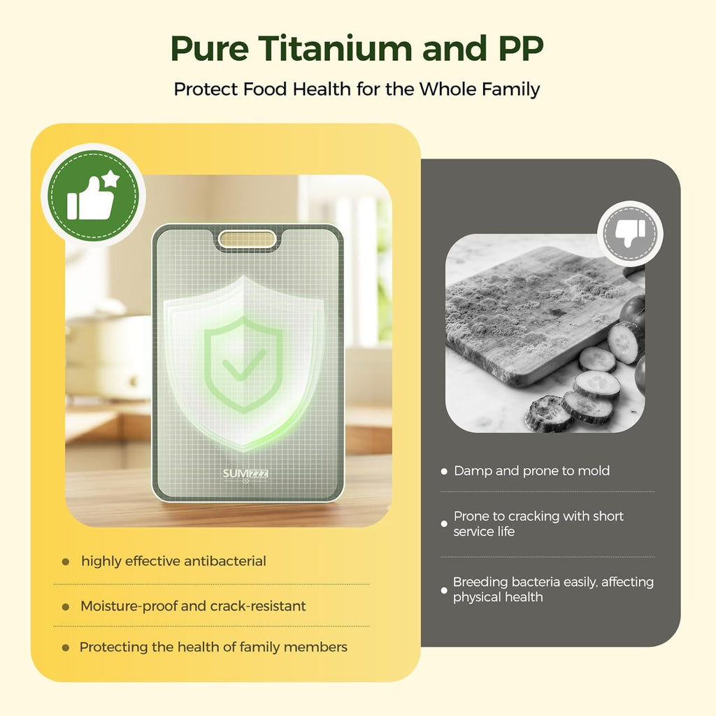 Titanium Cutting Board for Kitchen, Cutting Board Double Sided Food Grade, Pure Titanium/PP, Easy to Clean Large Size 15”×10.3”
