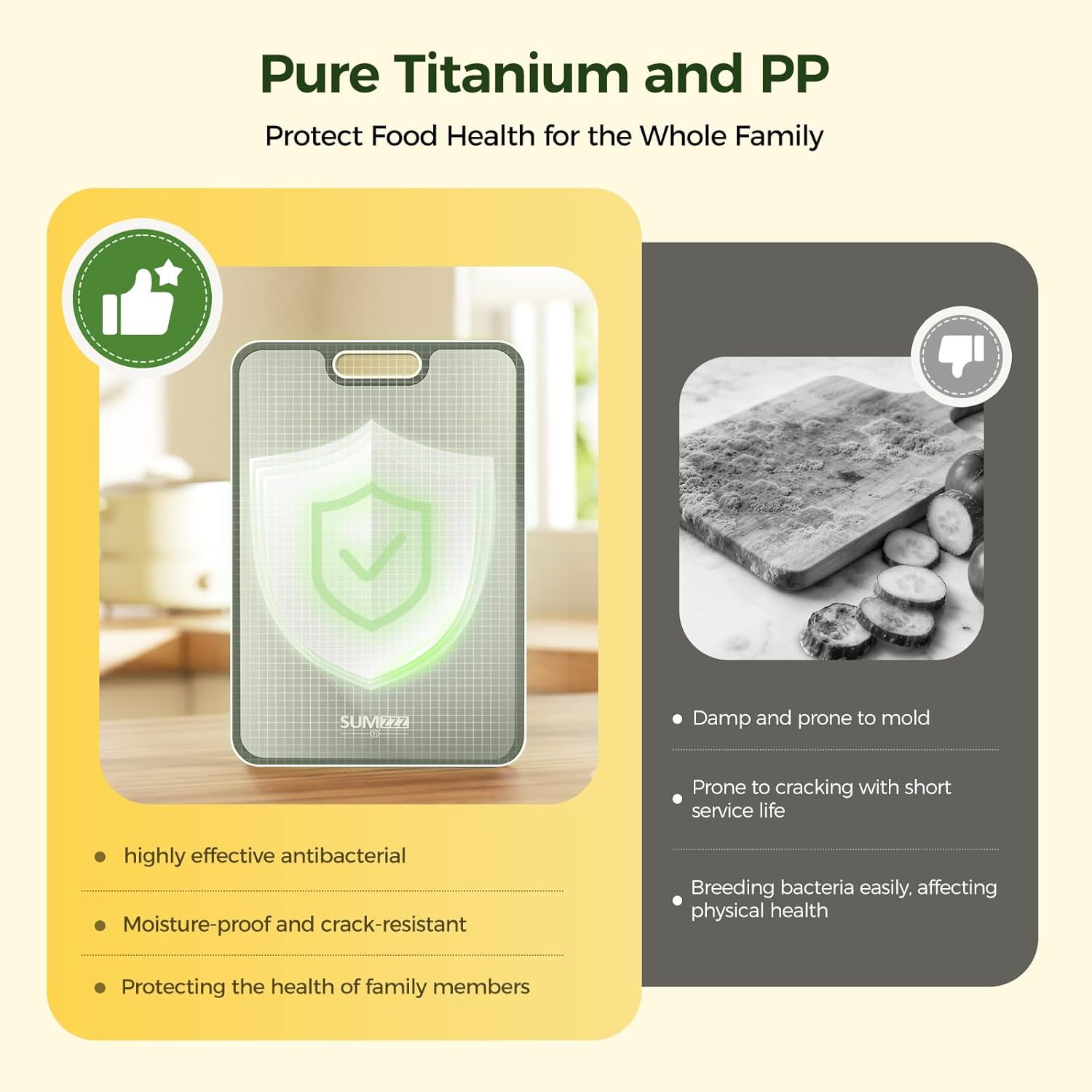 Titanium Cutting Board for Kitchen, Cutting Board Double Sided Food Grade, Pure Titanium/PP, Easy to Clean Large Size 15”×10.3”