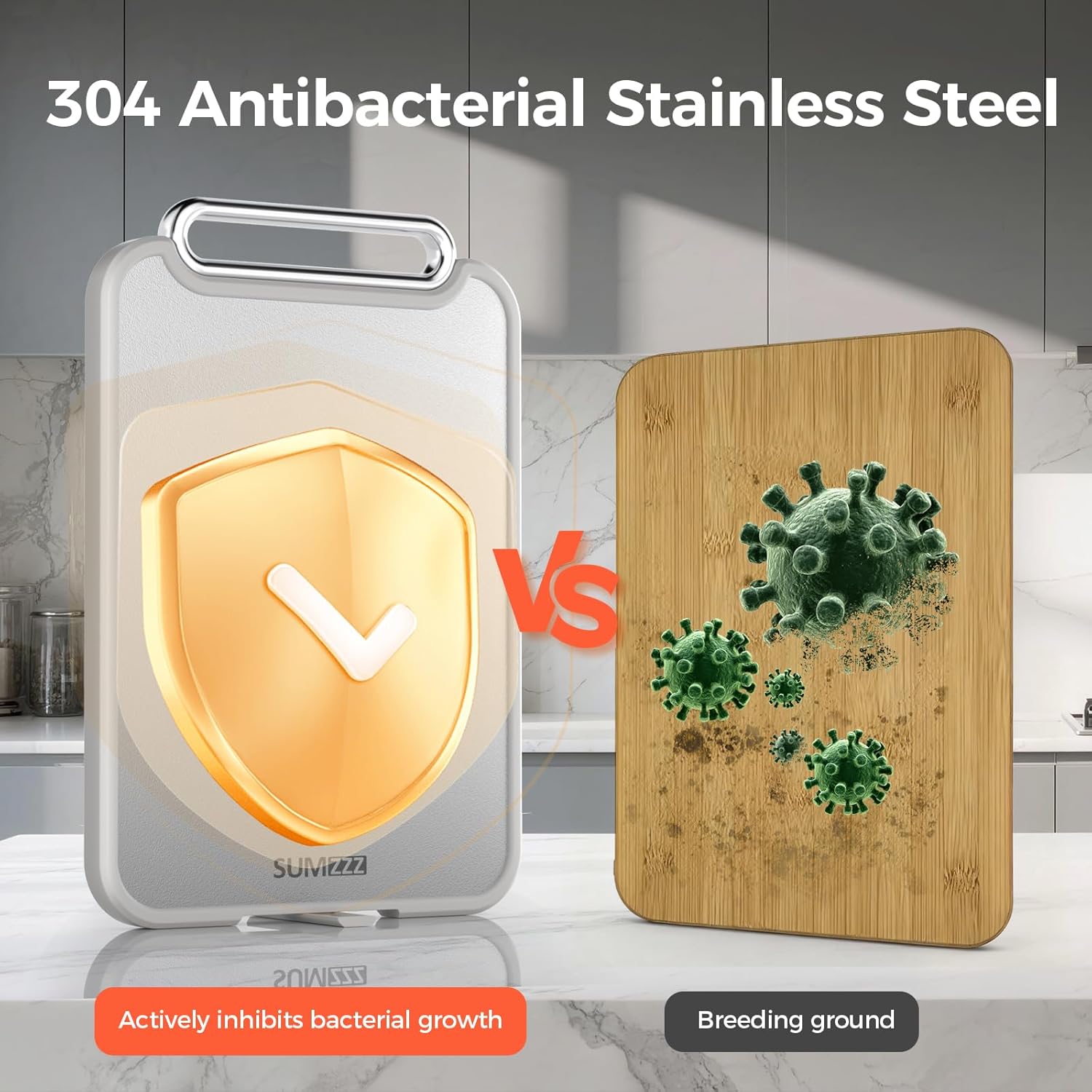 Stainless Steel Cutting Board for Kitchen, 2-in-1 Double-Sided Chopping Board, Food Grade Stainless Steel/PP, Easy to Clean, Large Size, Non-Slip, 16”×11”