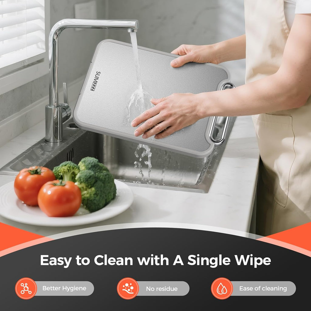 Stainless Steel Cutting Board for Kitchen, 2-in-1 Double-Sided Chopping Board, Food Grade Stainless Steel/PP, Easy to Clean, Large Size, Non-Slip, 16”×11”