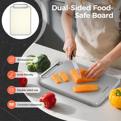 Stainless Steel Cutting Board for Kitchen, 2-in-1 Double-Sided Chopping Board, Food Grade Stainless Steel/PP, Easy to Clean, Large Size, Non-Slip, 16”×11”