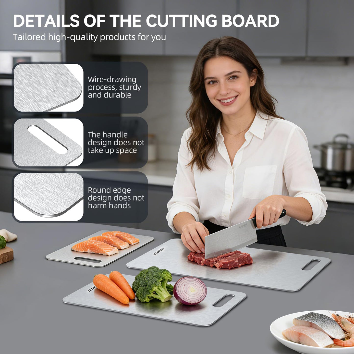 Titanium Cutting Board Set of 3 - Detailed view of board features and construction
