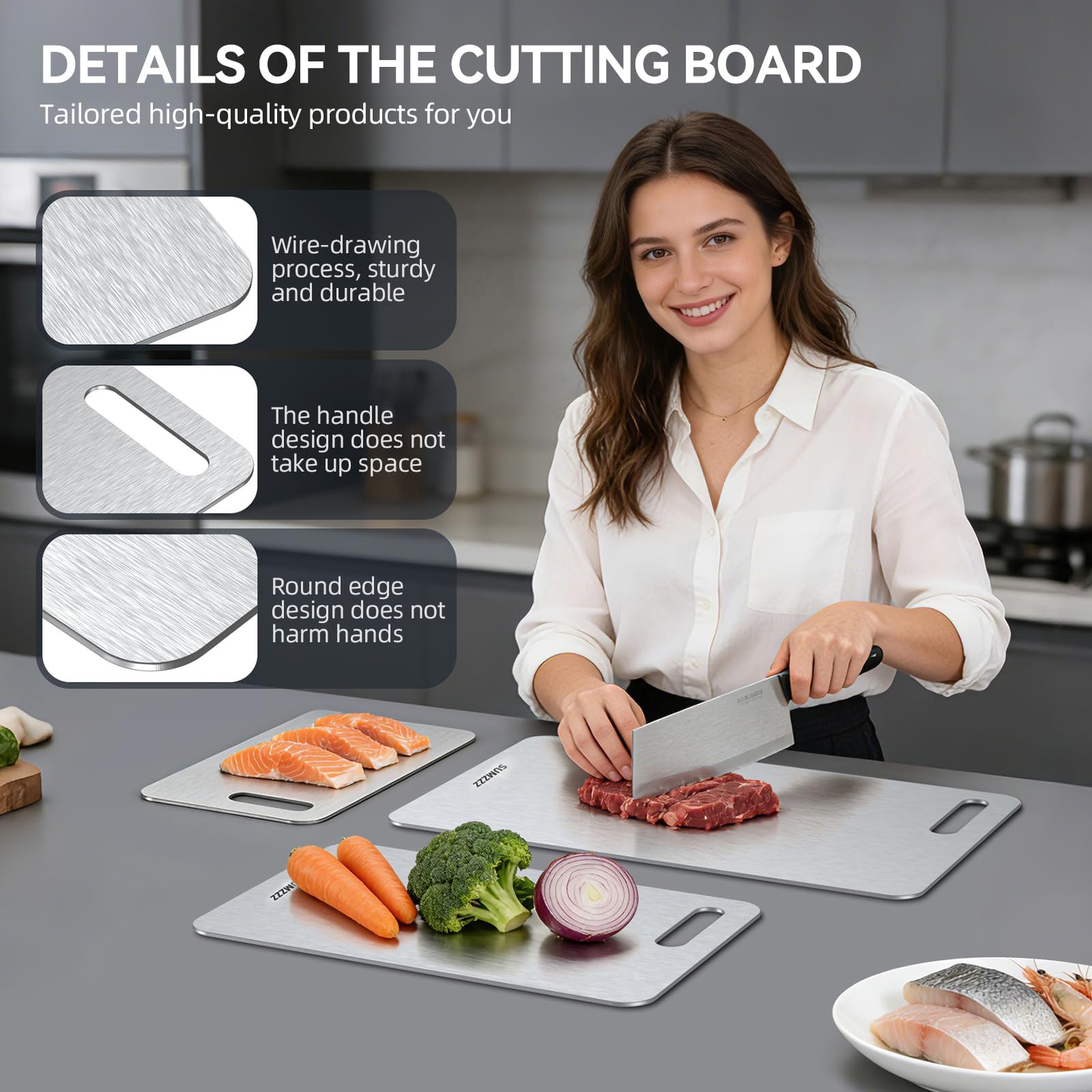 Titanium Cutting Board Set of 3 - Detailed view of board features and construction

