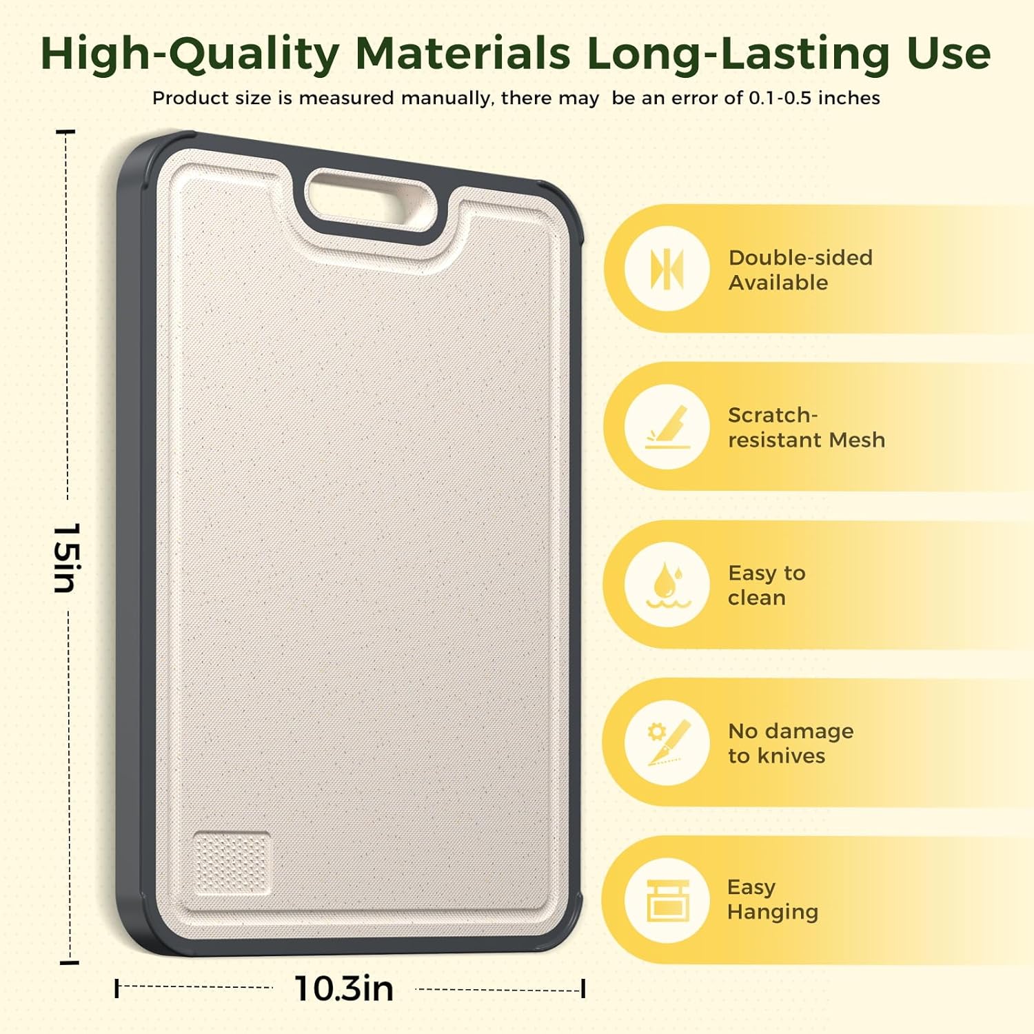 Titanium Cutting Board for Kitchen, Cutting Board Double Sided Food Grade, Pure Titanium/PP, Easy to Clean Large Size 15”×10.3”