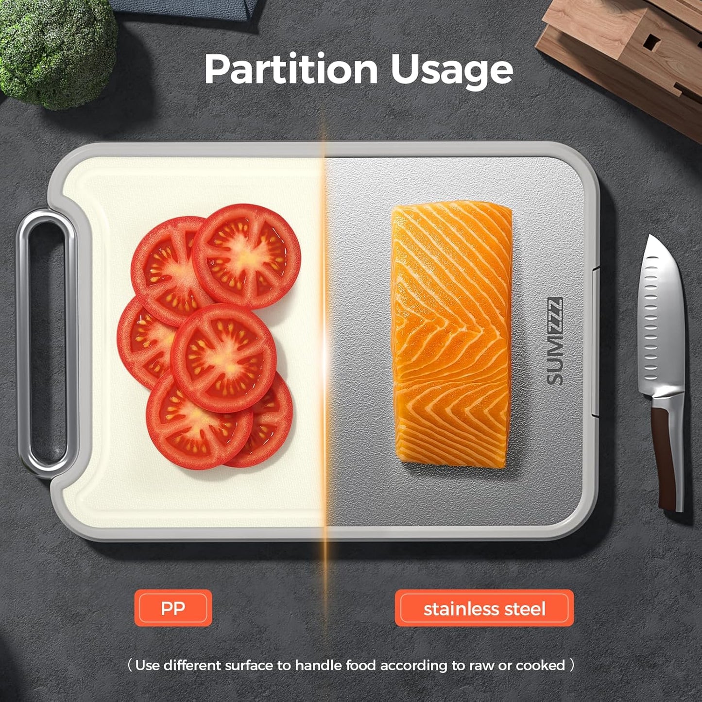 Stainless Steel Cutting Board for Kitchen, 2-in-1 Double-Sided Chopping Board, Food Grade Stainless Steel/PP, Easy to Clean, Large Size, Non-Slip, 16”×11”