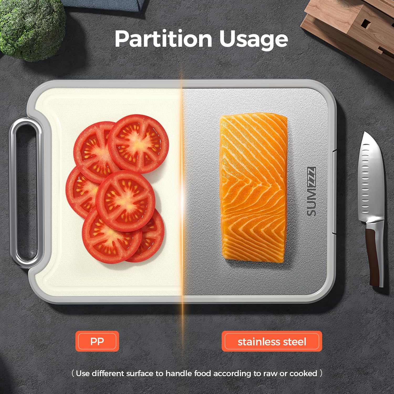 Stainless Steel Cutting Board for Kitchen, 2-in-1 Double-Sided Chopping Board, Food Grade Stainless Steel/PP, Easy to Clean, Large Size, Non-Slip, 16”×11”