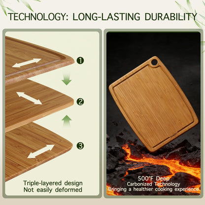 Bamboo Cutting Board - technology for long-lasting durability, warp and crack resistant
