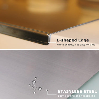 Sumzzz Stainless Steel Cutting Board - L-shape edge design fits perfectly against kitchen countertop
