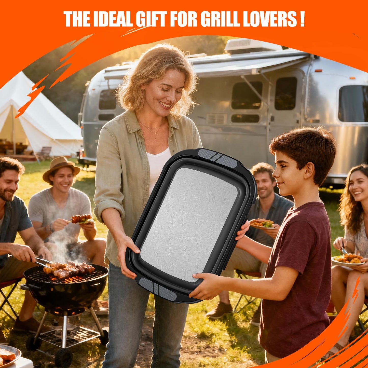 Sumzzz 2-in-1 Titanium Cutting Board & BBQ Prep Tub - the ideal gift for grill lovers, family camping and outdoor BBQ scene