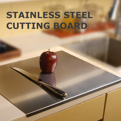 Sumzzz Stainless Steel Cutting Board - product branding and size options overview
